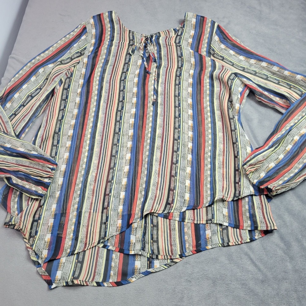 Striped Long Sleeve Blouse With Tie Neck Detail By New Directions M 100% Polyest